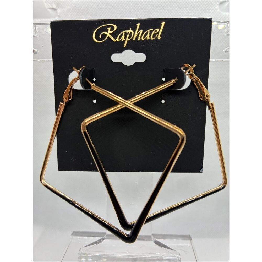 3For$20 Raphael Gold and Black Angular Hoop Earrings for Women